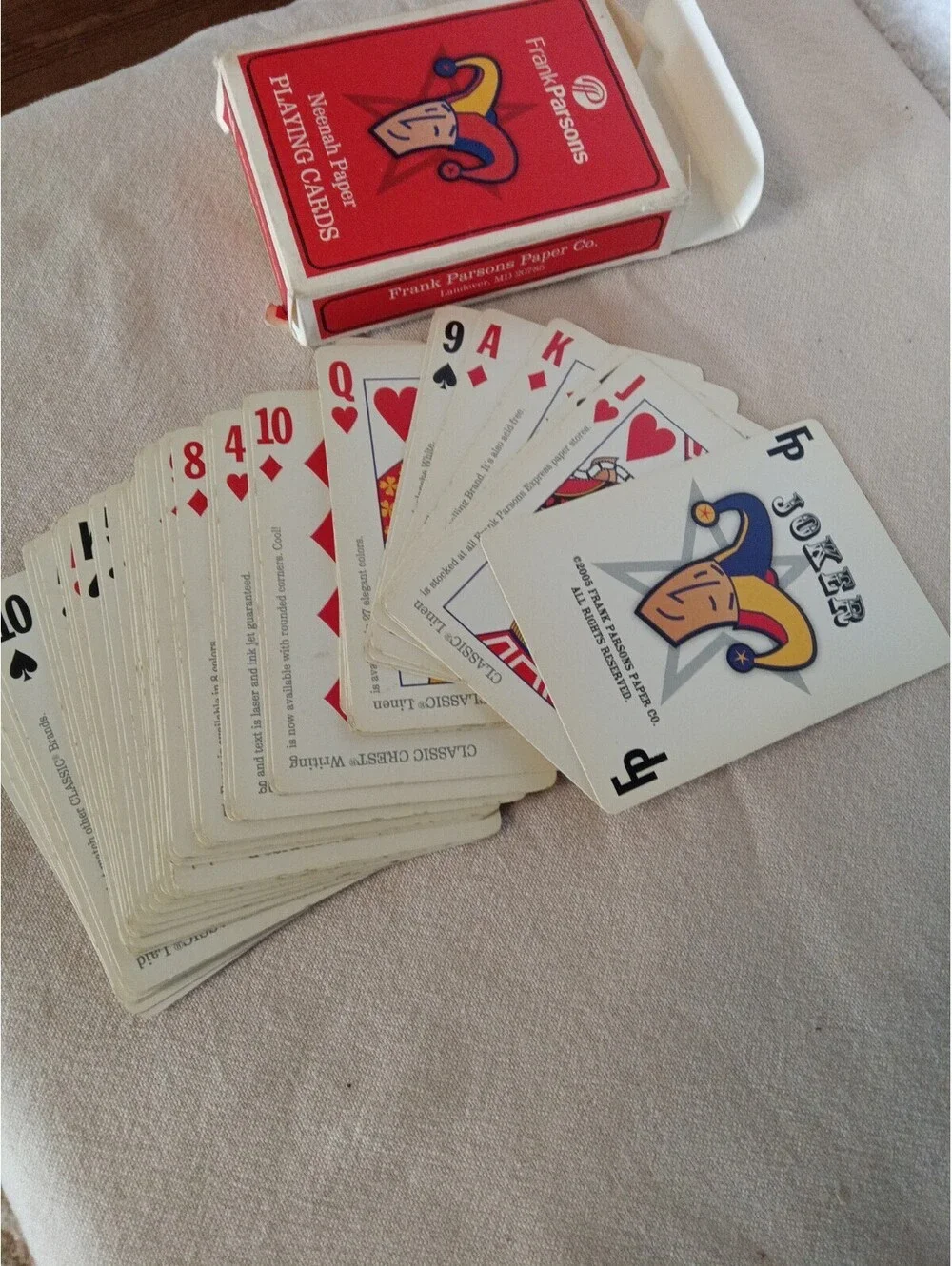 Vintage Neenah Paper Frank Parsons Playing Cards Deck Red Jester Promotional